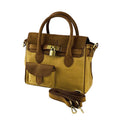 K0042BACB | Canvas/Vera Leather Mini Hand Bag Made in Italy. Removable shoulder strap. Antique Brass metal snap hook attachments - Hazelnut color - Dimensions: 24 x 20 x 12 cm.