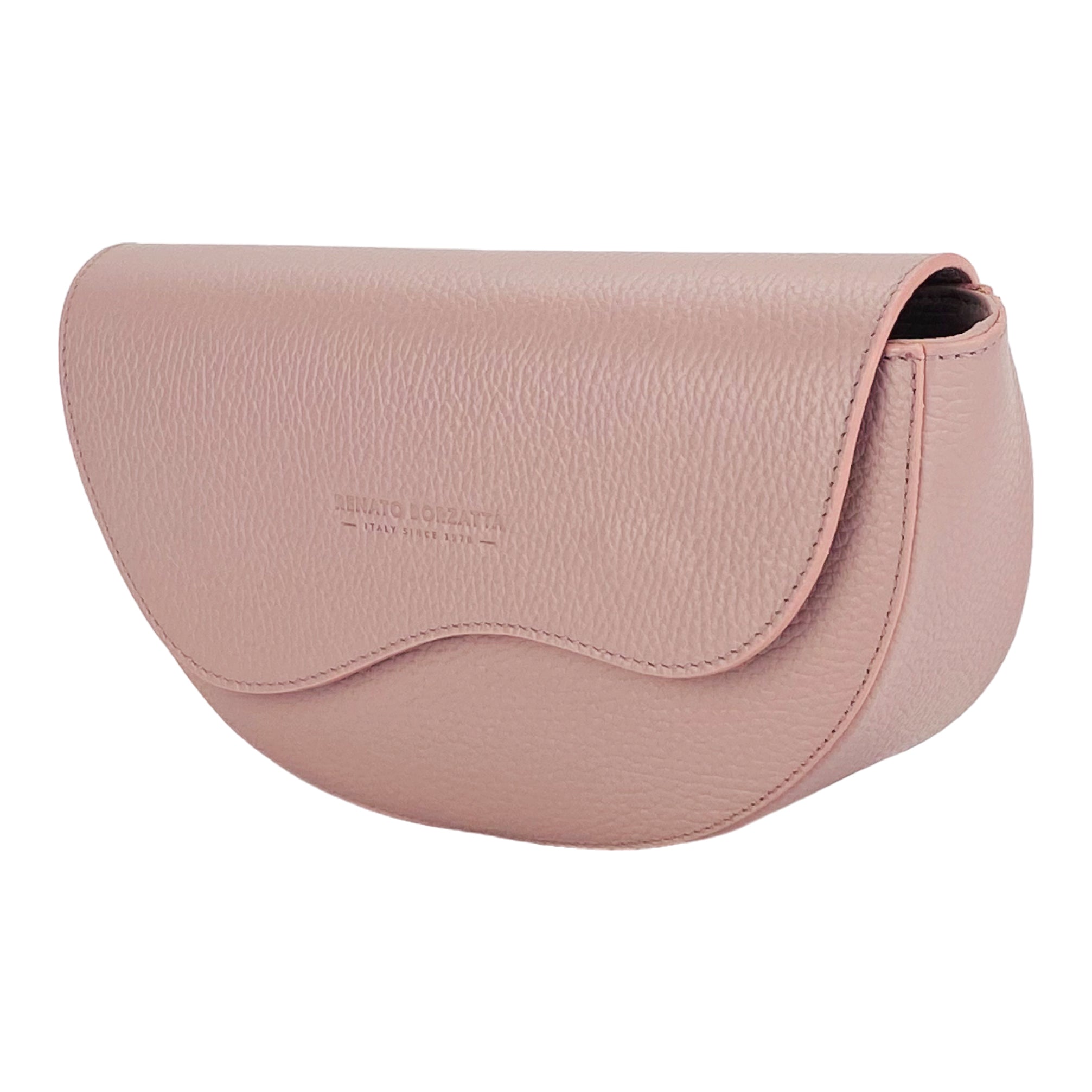 RB1027AZ  | Borsa Donna a Bandoliera stondata in Vera Pelle Made in Italy. Tracolla removibile e regolabile in pelle. Accessori Nickel Lucido - Colore Rosa Antico - Dimensioni: cm 25 x 15 x 9