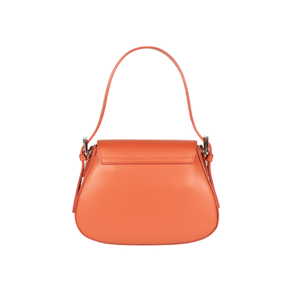 RB1030AM | EMMA Women's Shoulder Bag with flap in Genuine Leather Made in Italy. Polished Silver metal hardware - Paprika color - Dimensions: 24 x 18 x 9 cm + 14.5 (Handle light)