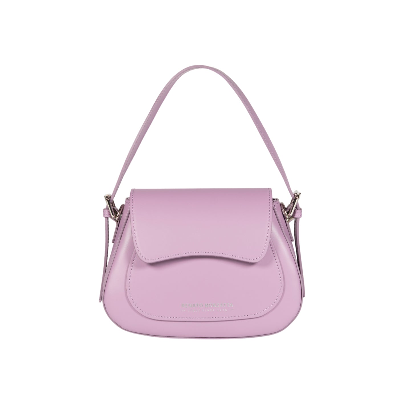 RB1030CI | EMMA Women's Shoulder Bag with flap in Genuine Leather Made in Italy. Shiny Silver metal hardware - Lilac color - Dimensions: cm 24 x 18 x 9 + 14.5 (Handle light)