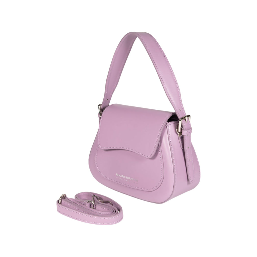 RB1030CI | EMMA Women's Shoulder Bag with flap in Genuine Leather Made in Italy. Shiny Silver metal hardware - Lilac color - Dimensions: cm 24 x 18 x 9 + 14.5 (Handle light)