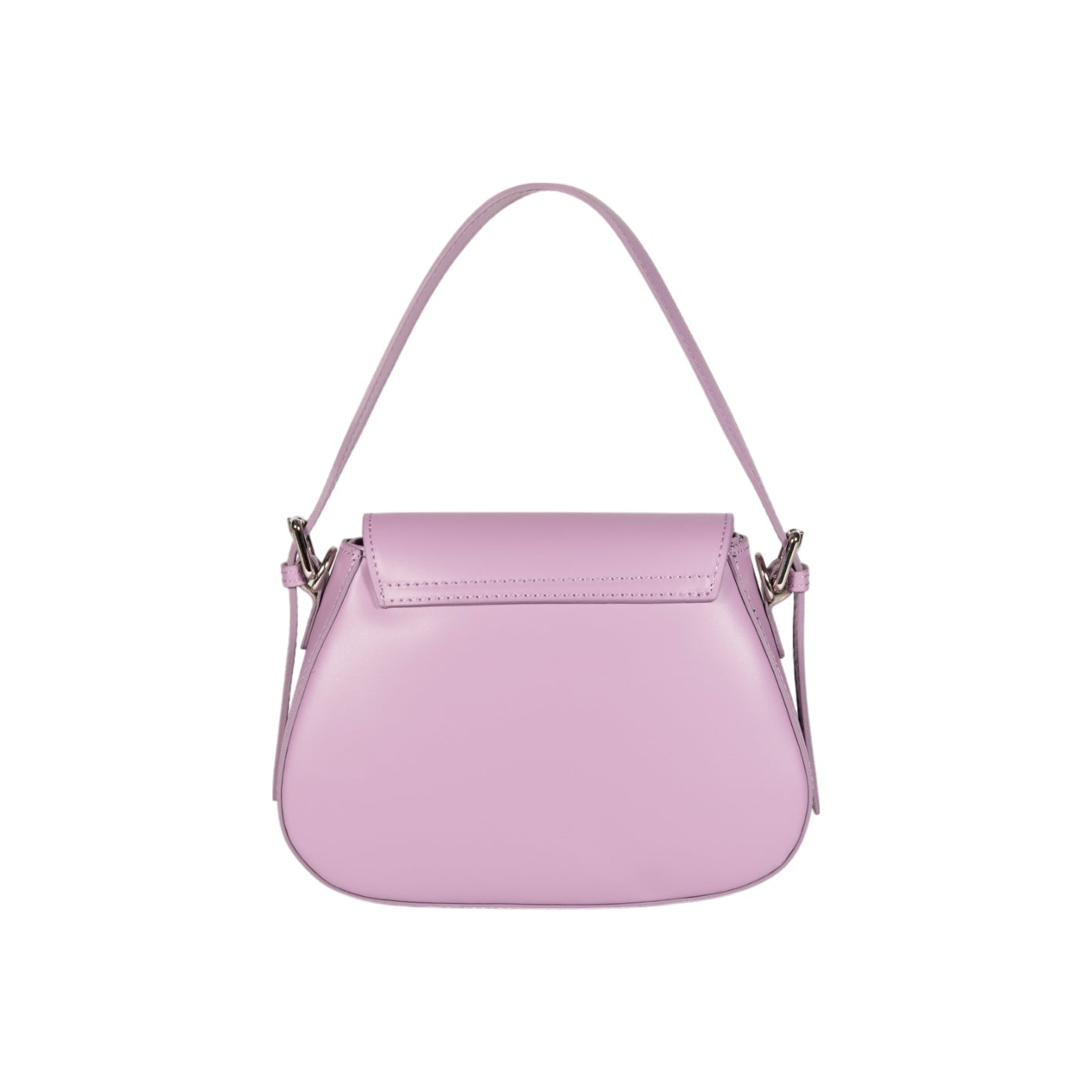 RB1030CI | EMMA Women's Shoulder Bag with flap in Genuine Leather Made in Italy. Shiny Silver metal hardware - Lilac color - Dimensions: cm 24 x 18 x 9 + 14.5 (Handle light)