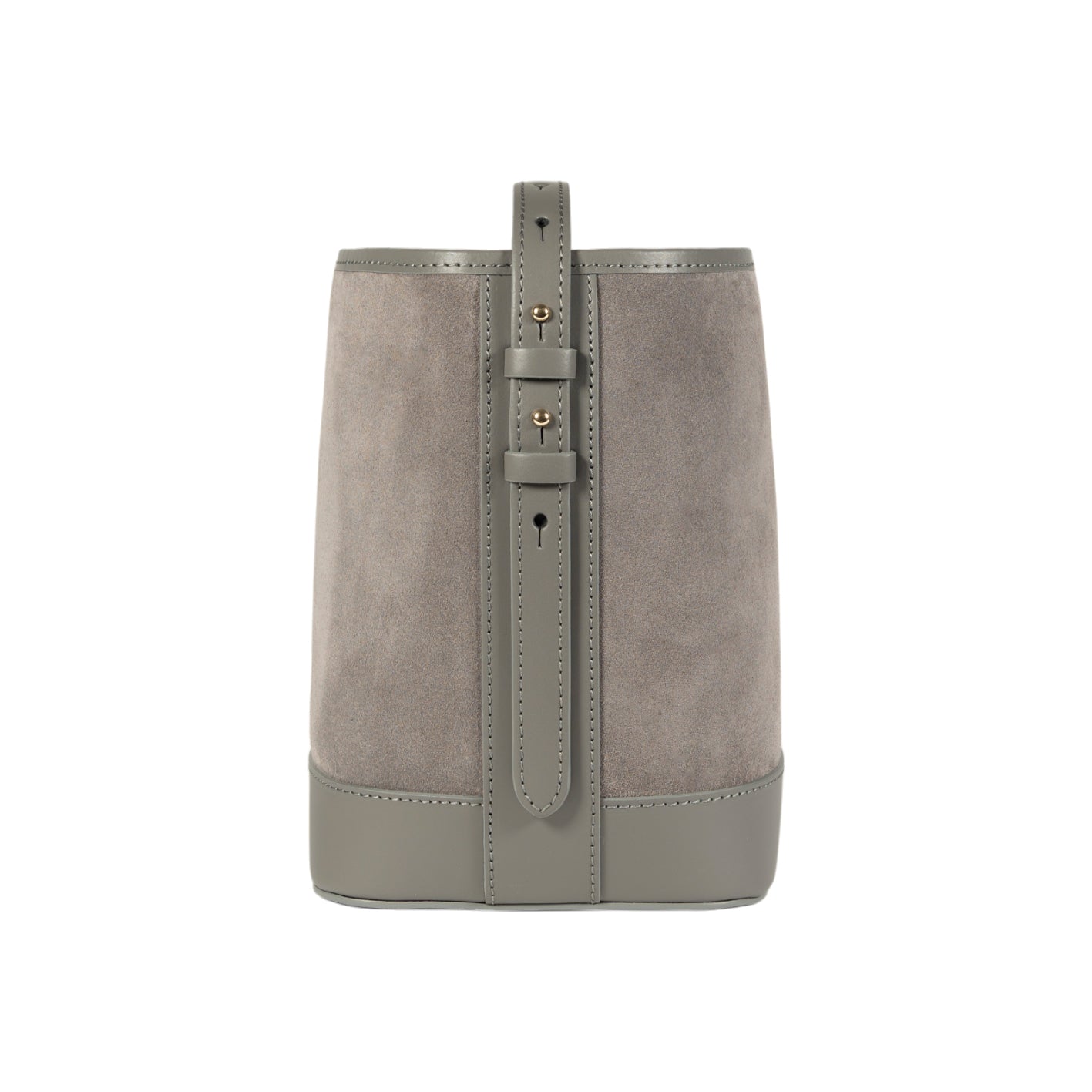 RB1031F | BRENDA Genuine Leather Women's Bucket Bag Made in Italy. Shiny Gold metal hardware - Grey color - Dimensions: 25 x 23.5 x 17 cm.
