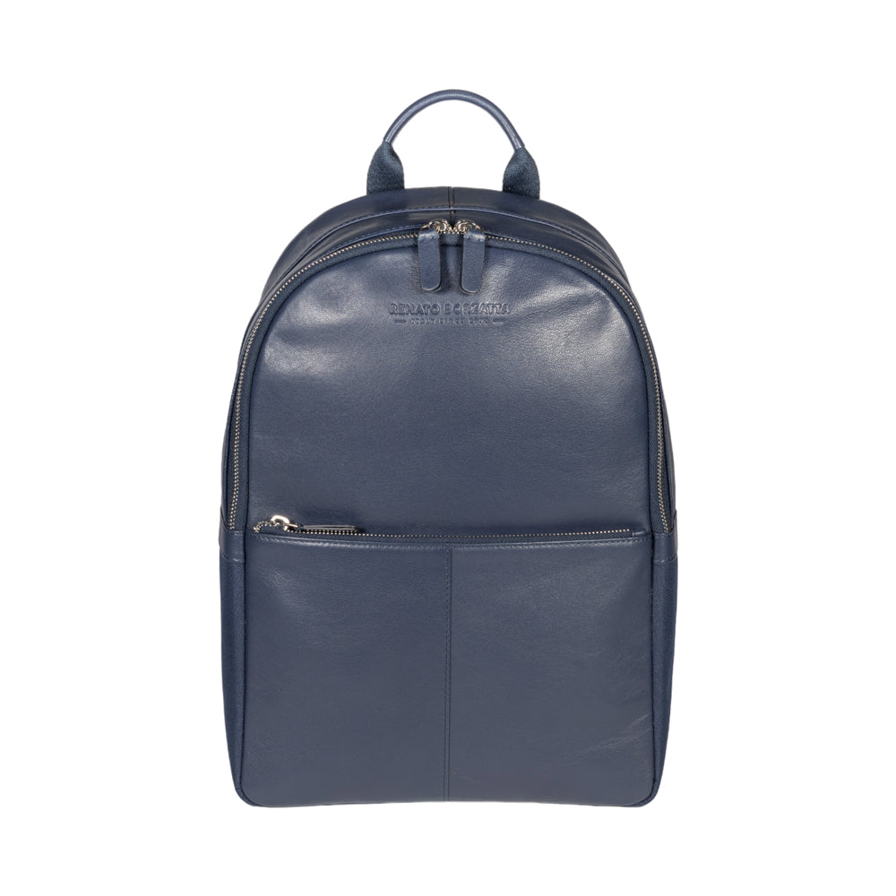 RB2001D | Netbook/Tablet Carrier Backpack in Nylon/Vera Leather, with light grain. Zipper closure and adjustable shoulder straps - Blue color - Dimensions: 27 x 38 x 14 cm. Packaging: Non-Woven Fabric Bag