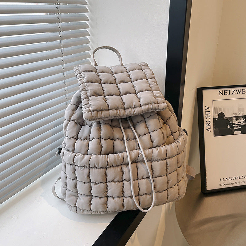 NNEDSZ Lightweight Quilted Nylon Backpack with Adjustable Straps - Khaki