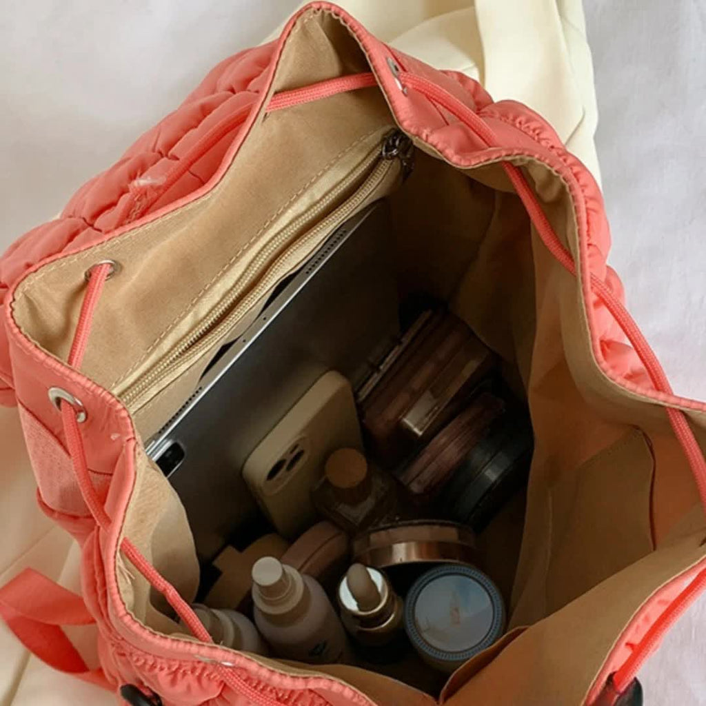 NNEDSZ Lightweight Quilted Nylon Backpack with Adjustable Straps - Khaki